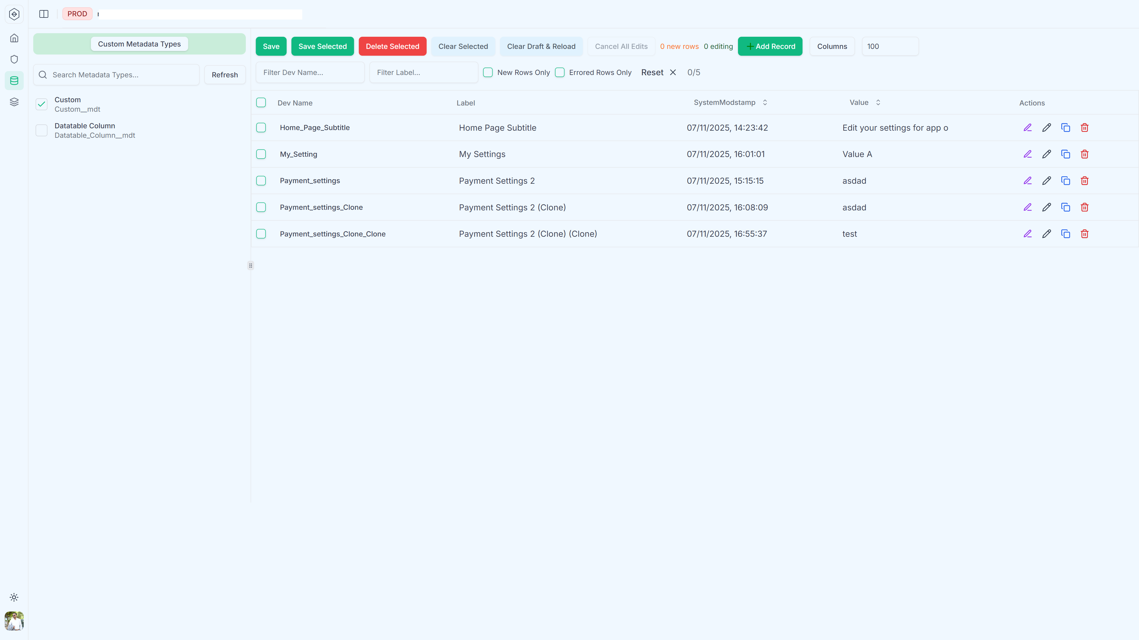 Custom metadata type editor - manage custom metadata records with a spreadsheet-like interface