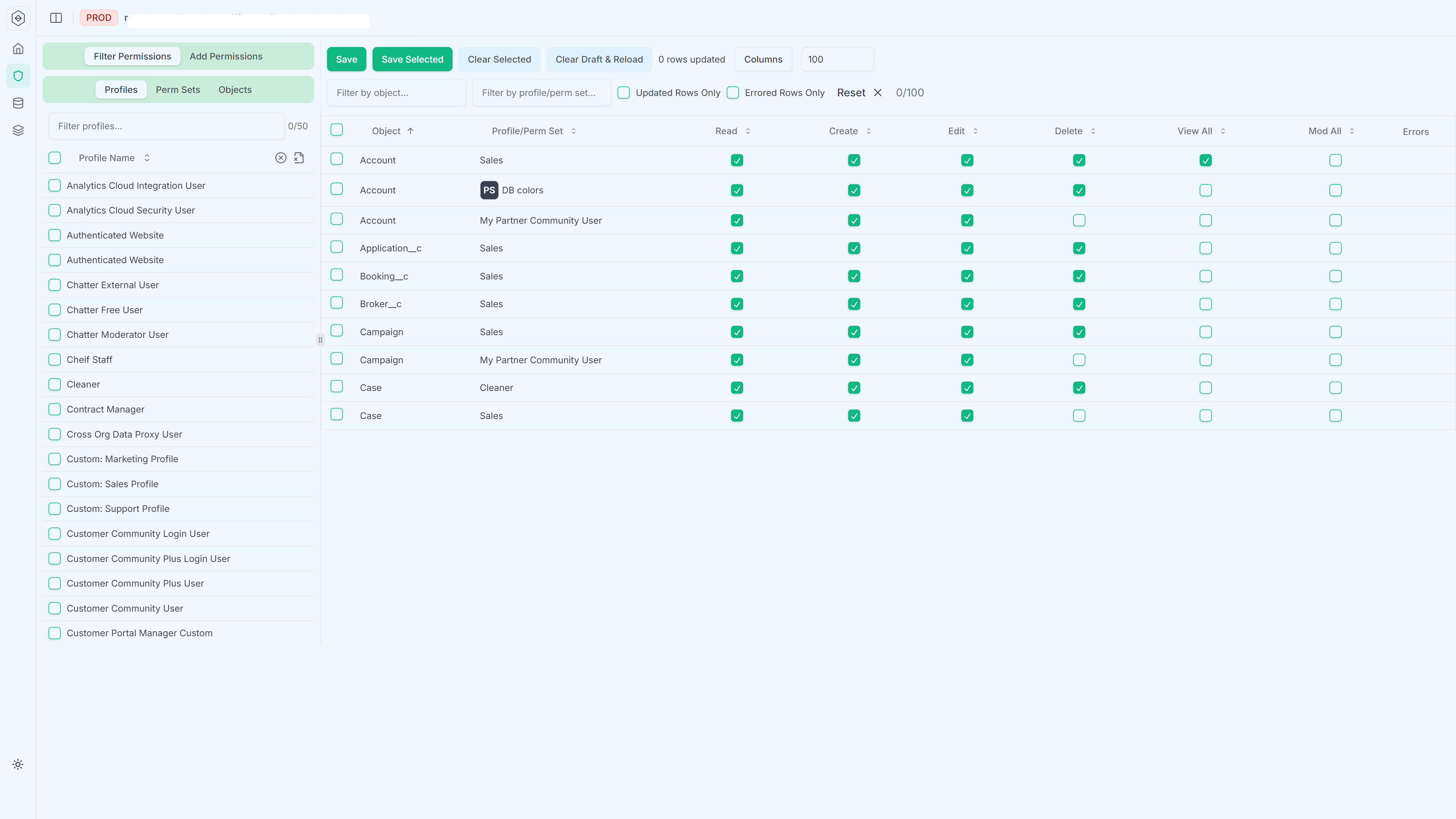 SObject permissions editor - bulk edit object permissions across profiles and permission sets